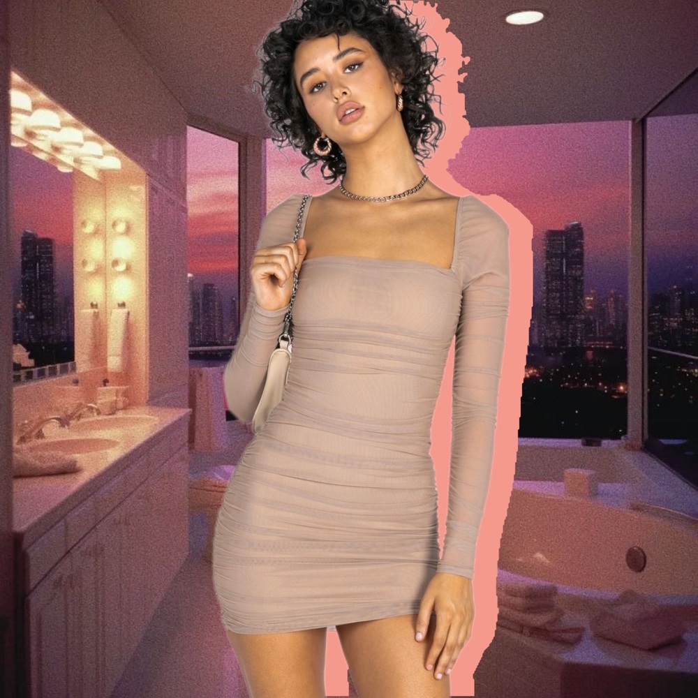 NWOT Princess Polly Beige Mesh Bodycon Mini Dress